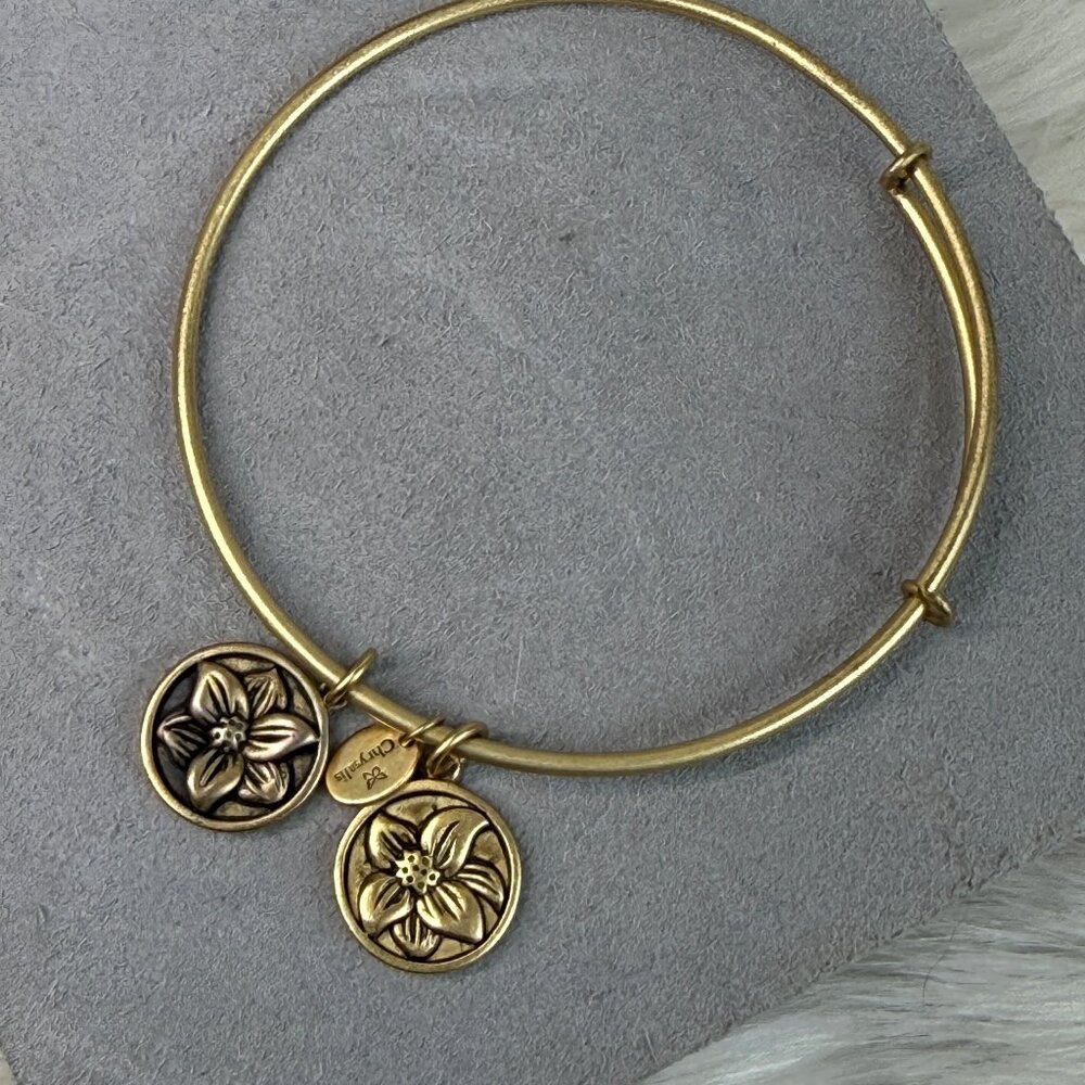 Chrysalis Gold Tone Flower Charm Luck Happiness Bracelet Bangle